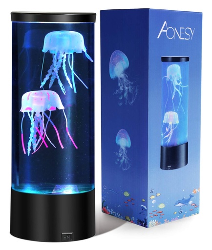 Jellyfish Lamp with Remote Control RGB 16 Color Changing Lights- LED Jellyfish Aquarium Lava Lamp Night Light for Kids Dad Mom-Home Office Room Desk Decor Lamp for Christmas Birthday Gifts (Black)