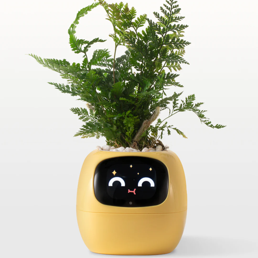 Smart pet Planter Robot Guidance on Plant Care with Emojis, Adorable Plant Companion with Rich Gesture Interaction, Neat Desk Setup Gift, Yellow