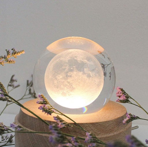 3D Crystal Ball Moon Night Light,3D Laser Engraving, Magical Decoration Light Table Lamp